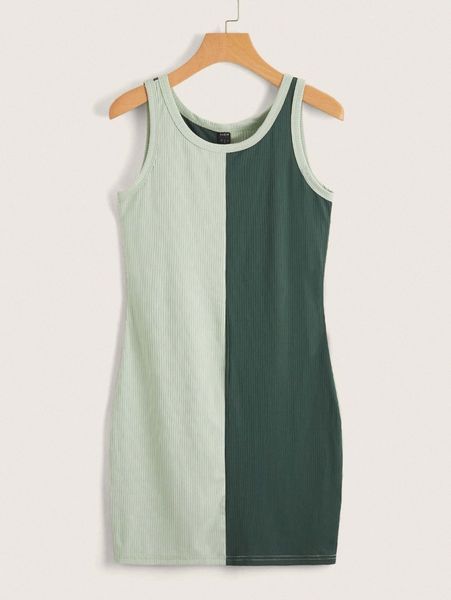 1pc two tone tank dress t6in#, Black;gray 
1pc two tone tank dress t6in#, Black;gray