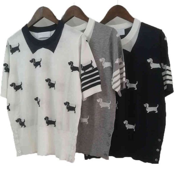 women's knits tees tb fake doll neck knitted short sleeve t-shirt 22 summer cartoon dog jacquard age reducing college style thin sweate, White
women's knits tees tb fake doll neck knitted short sleeve t-shirt 22 summer cartoon dog jacquard age reducing college style thin sweate, White