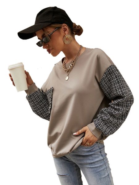 plaid patched pocket raw trim drop shoulder pullover 649w#, Black
plaid patched pocket raw trim drop shoulder pullover 649w#, Black