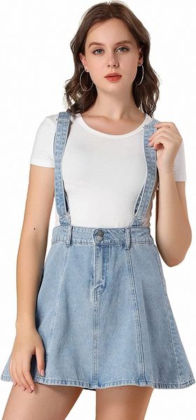 k women's denim a-line overall adjustable strap braces mini suspender skirt s1st#, Black
k women's denim a-line overall adjustable strap braces mini suspender skirt s1st#, Black