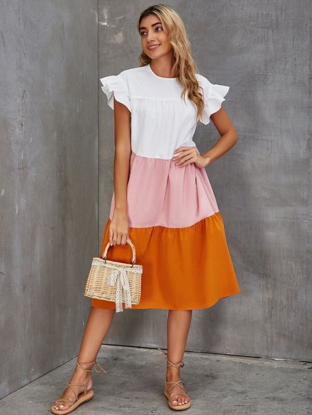 cut and sew ruffle trim dress j9pr#, Black;gray
cut and sew ruffle trim dress j9pr#, Black;gray