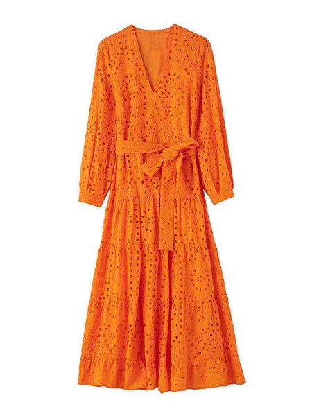 2022 spring women fashion orange hollow embroidery dress with belt casual long sleeve v neck female pleated dress l220714, Black;gray
2022 spring women fashion orange hollow embroidery dress with belt casual long sleeve v neck female pleated dress l220714, Black;gray