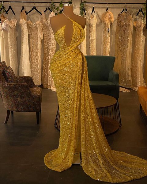 gold sequined mermaid prom dresses one shoulder beaded side split evening gowns robe de soiree formal party dress, Black
gold sequined mermaid prom dresses one shoulder beaded side split evening gowns robe de soiree formal party dress, Black