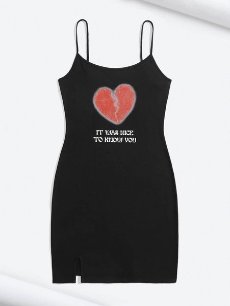 x serpenlines heart & slogan graphic split hem cami dress z1cx#, Black;gray
x serpenlines heart & slogan graphic split hem cami dress z1cx#, Black;gray