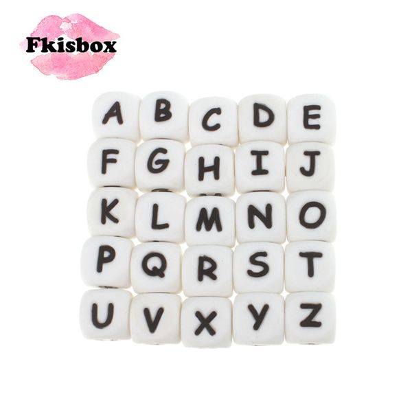 fkisbox 100pcs/lot 12mm letter silicone beads alphabet spelling name bpa baby teething teether necklace pacifier chain diy 220407