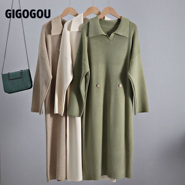 gigogou oversized autumn winter women dress turndown collar button defined waist sweater dresses thick warm pullover midi dress 210303, Black;gray
gigogou oversized autumn winter women dress turndown collar button defined waist sweater dresses thick warm pullover midi dress 210303, Black;gray