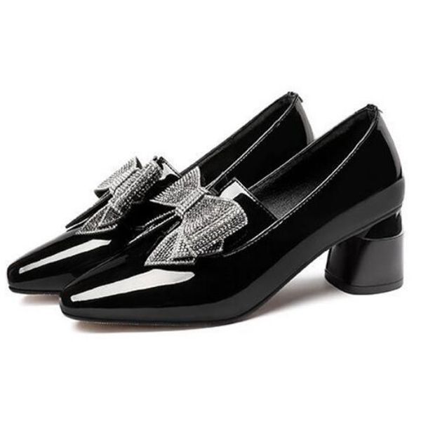 dress shoes temperament leather women's mid-heel thick heel shoe pointed toe single rhinestone bowknot high heels ladies pumps, Black
dress shoes temperament leather women's mid-heel thick heel shoe pointed toe single rhinestone bowknot high heels ladies pumps, Black