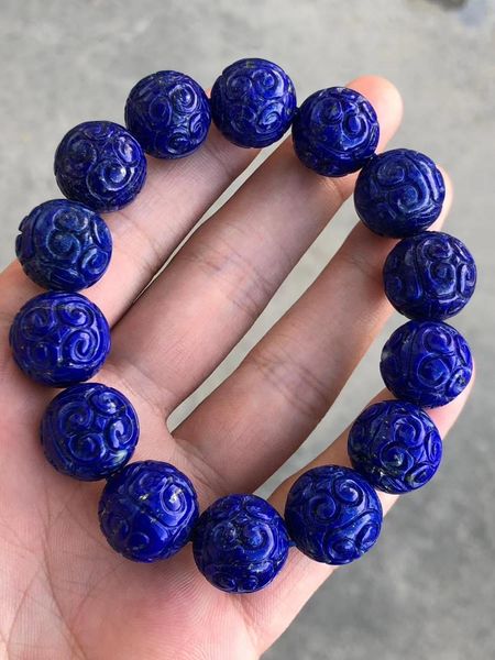 genuine blue natural lapis lazuli bracelet stretch carved round beads bracelet gemstone women men 15mm aaaaa, Silver
genuine blue natural lapis lazuli bracelet stretch carved round beads bracelet gemstone women men 15mm aaaaa, Silver