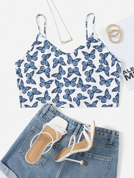 plus allover butterfly print cami r27n#, Black
