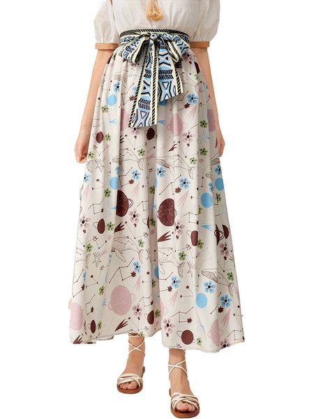 floral & dolphin print knot front skirt l3qp#, Black