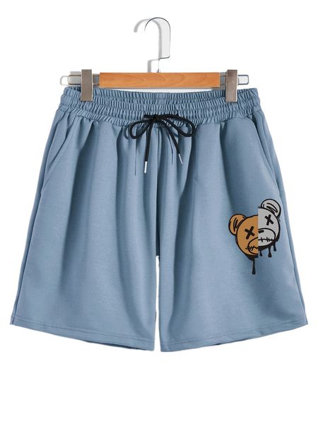 men bear print drawstring waist shorts f5u2#, White;black 
men bear print drawstring waist shorts f5u2#, White;black
