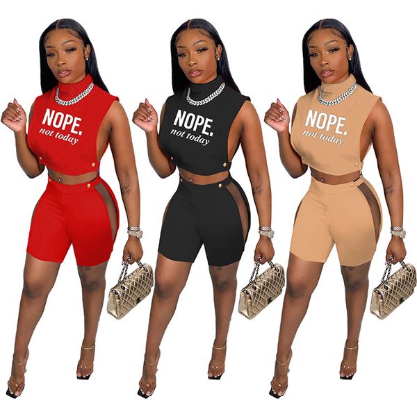 two piece set pants turtleneck sleeveless side split hollow out tank hight waist shorts letter print, White
two piece set pants turtleneck sleeveless side split hollow out tank hight waist shorts letter print, White