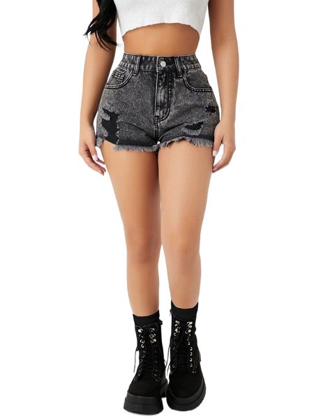 petite ripped raw hem denim shorts w5sg#, White;black
petite ripped raw hem denim shorts w5sg#, White;black