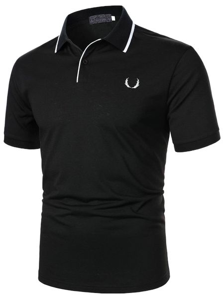 men antler embroidered striped trim polo shirt z8oy#, White;black
men antler embroidered striped trim polo shirt z8oy#, White;black