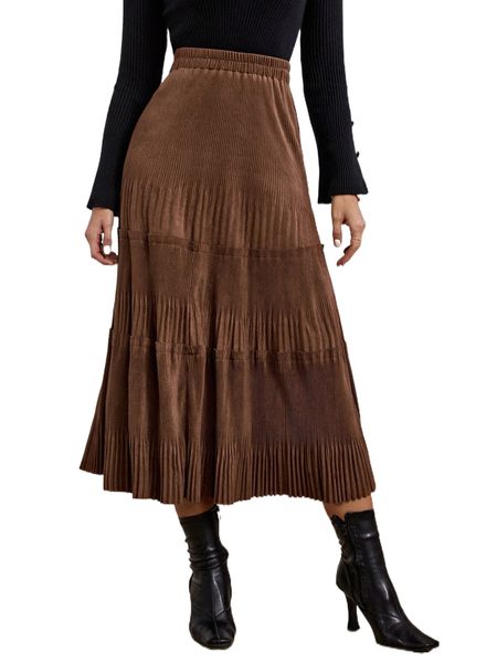solid ruffle hem a line suede skirt x5mm#, Black
