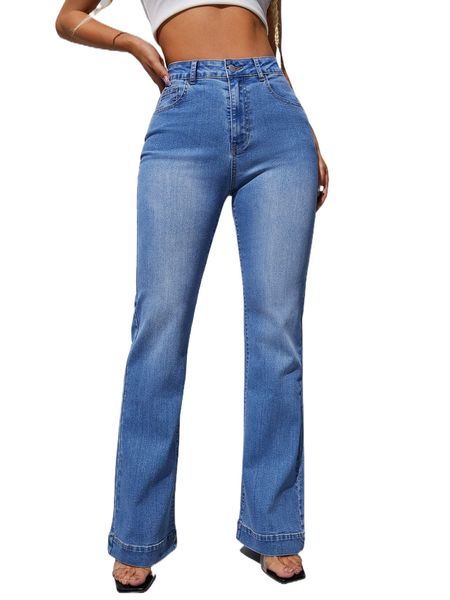 zipper fly straight leg jeans w6u6#, Blue