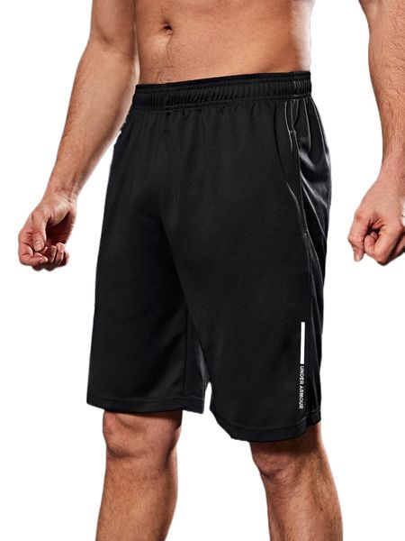 men letter graphic slant pocket sports shorts 86et#, White;black 
men letter graphic slant pocket sports shorts 86et#, White;black