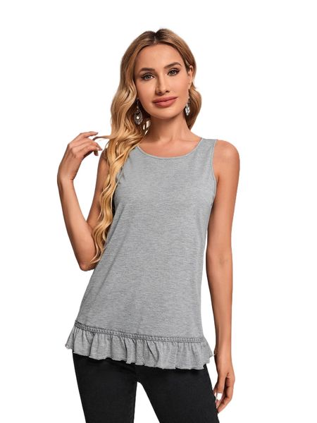 guipure lace panel ruffle hem tank c5bc#, White
