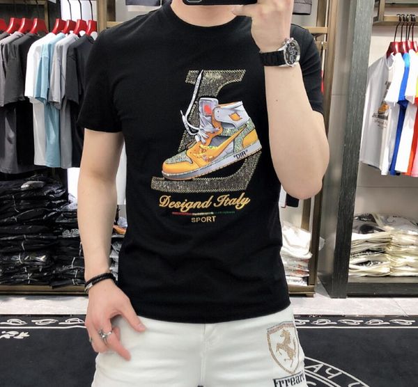 summer new european goods men's t-shirt tide brand european station shoes printing drill letters mercerized cotton trend short-sleeved, White;black
summer new european goods men's t-shirt tide brand european station shoes printing drill letters mercerized cotton trend short-sleeved, White;black