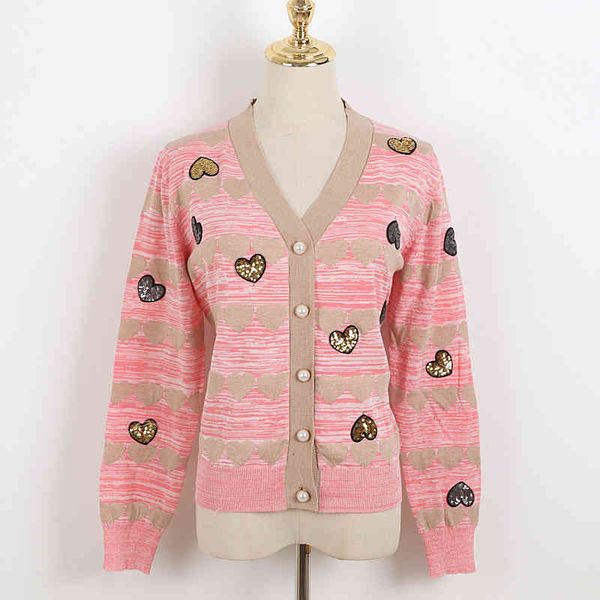 women's knits & tees v-neck cardigan coat women's early spring and autumn clothes loose love sequin pink stripe sweater rmp1, White
women's knits & tees v-neck cardigan coat women's early spring and autumn clothes loose love sequin pink stripe sweater rmp1, White