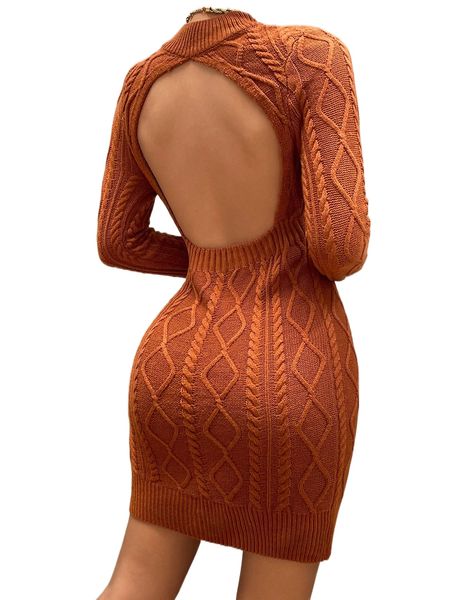 backless mock neck cable knit bodycon sweater dress b97x#, White;black 
backless mock neck cable knit bodycon sweater dress b97x#, White;black