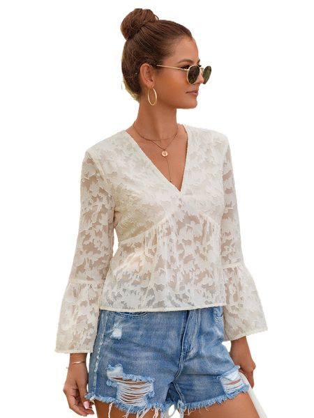 jacquard appliques flounce sleeve peplum blouse 56u0#, White
jacquard appliques flounce sleeve peplum blouse 56u0#, White