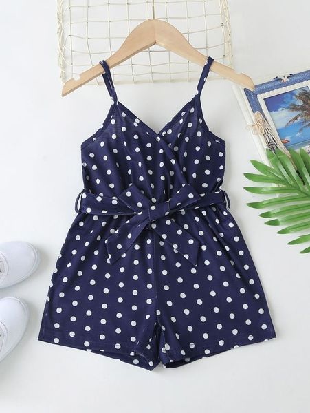 toddler girls polka dot belted cami romper she, Blue 
toddler girls polka dot belted cami romper she, Blue