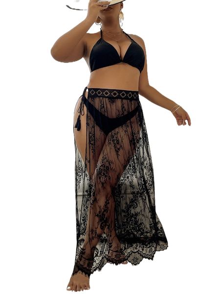 plus tassel tie lace cover up skirt without bikini i5of#, Black
plus tassel tie lace cover up skirt without bikini i5of#, Black