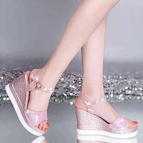 lucyever 2022 summer women's wedges sandals shiny crystal ankle strap platform sandals woman peep toe high heels ladies shoes y220421, Black
lucyever 2022 summer women's wedges sandals shiny crystal ankle strap platform sandals woman peep toe high heels ladies shoes y220421, Black