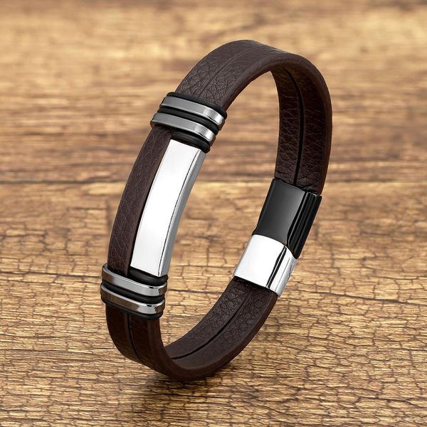 trendy brown genuine leather strand bracelet for men charm stainless steel metal women jewelry wholesale, Black
trendy brown genuine leather strand bracelet for men charm stainless steel metal women jewelry wholesale, Black