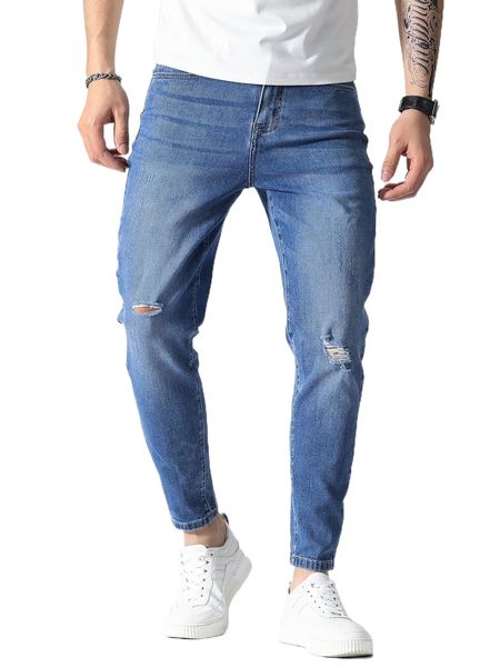 men ripped tapered jeans j1gf#, Blue