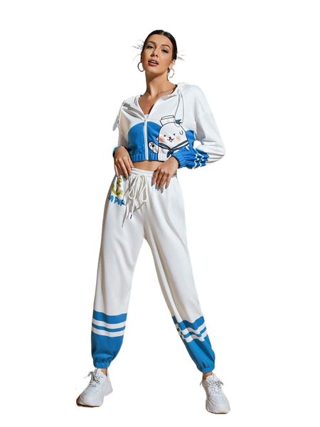 x squid house striped & cartoon graphic drop shoulder drawstring hooded crop hoodie & sweatpants x2j1#, White
x squid house striped & cartoon graphic drop shoulder drawstring hooded crop hoodie & sweatpants x2j1#, White