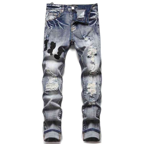 tide brand fashion casual slim jeans men high street ripped patch embroidered men's stretch small feet skinny denim pants, Blue
tide brand fashion casual slim jeans men high street ripped patch embroidered men's stretch small feet skinny denim pants, Blue