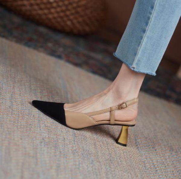 pointed toe toe sandals women's thick heel back empty color matching stiletto high heels mid-heeled shoes, Black
pointed toe toe sandals women's thick heel back empty color matching stiletto high heels mid-heeled shoes, Black