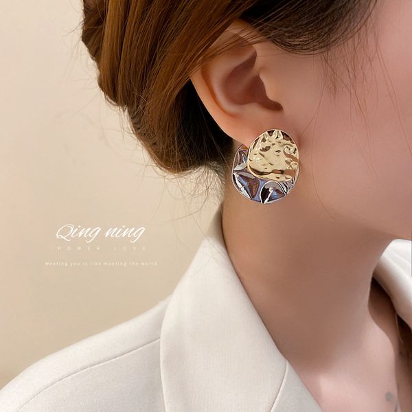 925 silver needle european and american style simple personality irregular earrings heavy gold round eardrops online influencer refined desi, Golden
925 silver needle european and american style simple personality irregular earrings heavy gold round eardrops online influencer refined desi, Golden
