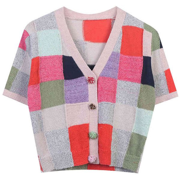 women's sweaters 2022 spring color checkered nail bead button niche design style thin knitted cardigan bt88, White;black
women's sweaters 2022 spring color checkered nail bead button niche design style thin knitted cardigan bt88, White;black