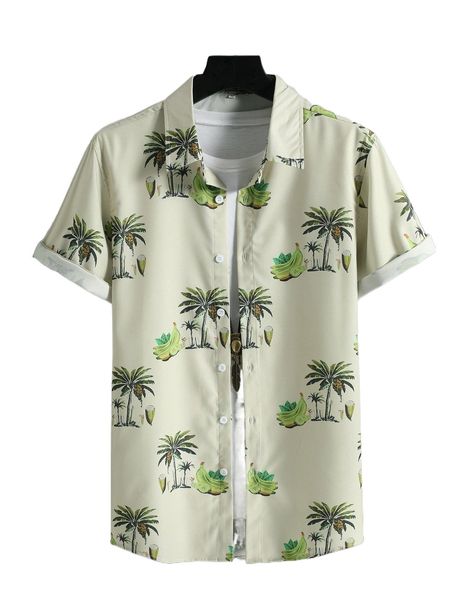men tropical & banana print shirt g1vb#, White;black