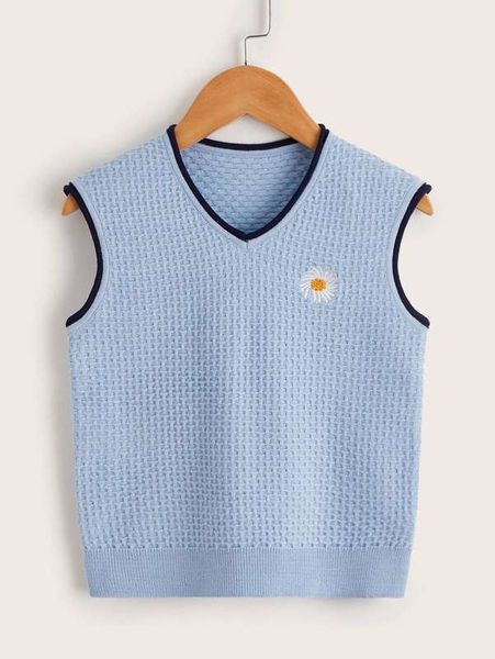 toddler boys floral embroidery textured knit contrast trim sweater vest she, Blue
toddler boys floral embroidery textured knit contrast trim sweater vest she, Blue