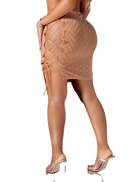 sxy lace up side textured skirt g9o6#, Black 
sxy lace up side textured skirt g9o6#, Black