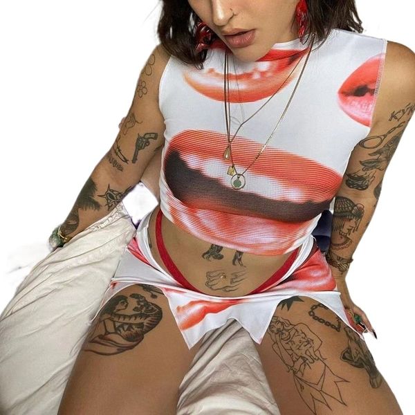 2022 new summer european and american women's mesh printed t-shirt sleeveless split skirt girl suit female z1ul#, White
2022 new summer european and american women's mesh printed t-shirt sleeveless split skirt girl suit female z1ul#, White