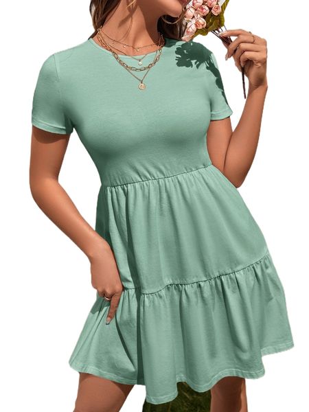 ruffle hem solid dress a7k2#, Black;gray