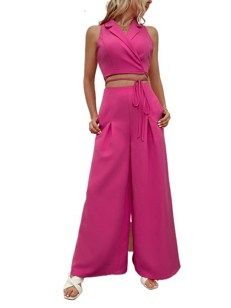 crisscross knot front & wide leg pants j3ao#, White