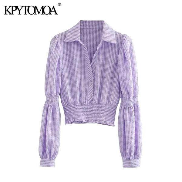 kpytomoa women fashion elastic smocked plaid cropped blouses vintage lapel collar long sleeve female shirts chic 210326, White
kpytomoa women fashion elastic smocked plaid cropped blouses vintage lapel collar long sleeve female shirts chic 210326, White