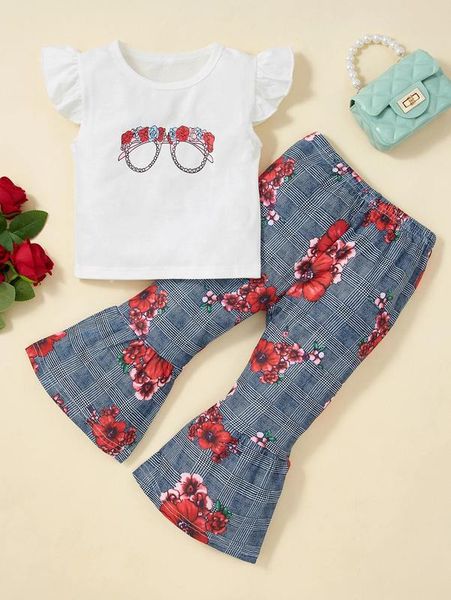toddler girls glasses print ruffle trim & floral and plaid print flare leg pants she, White
toddler girls glasses print ruffle trim & floral and plaid print flare leg pants she, White