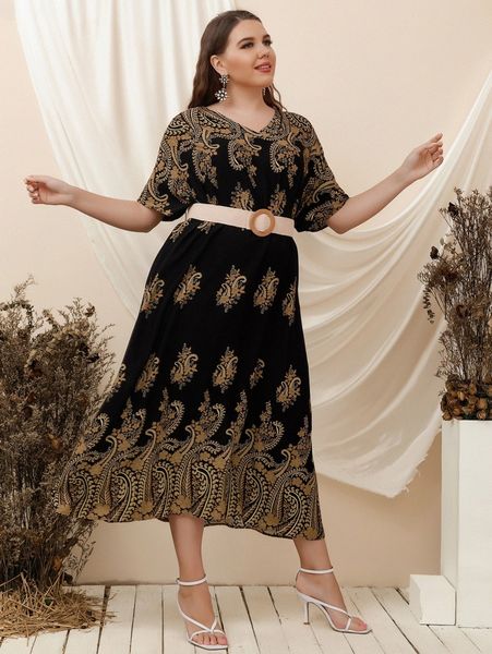 plus floral print batwing sleeve dress without belt w9xi#, Black
plus floral print batwing sleeve dress without belt w9xi#, Black