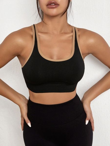 contrast binding sports bra q7pn#, Gray