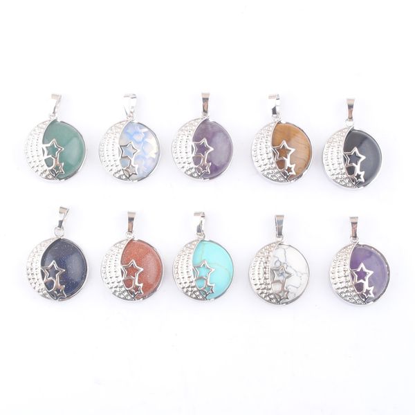 natural gemstone dangle pendant women yoga jewelry moon stars back hollow semicircle bead opal turquoise rose quartz crystal amethyst aventu, Silver
natural gemstone dangle pendant women yoga jewelry moon stars back hollow semicircle bead opal turquoise rose quartz crystal amethyst aventu, Silver