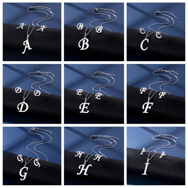26 english alphabet necklace stud earrings set fashion jewelry for men and women stainless steel popular clavicle chain gift, Silver
26 english alphabet necklace stud earrings set fashion jewelry for men and women stainless steel popular clavicle chain gift, Silver