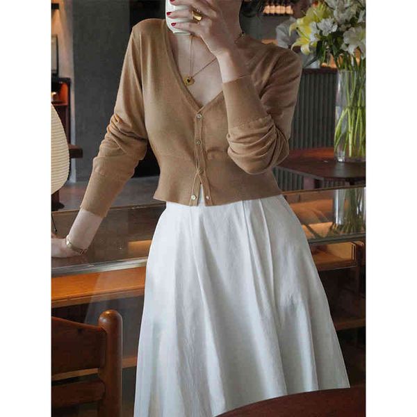 women's knits & tees 2022 self-made thin short v-neck knitted cardigan jacket spring french temperament women eqh8, White
women's knits & tees 2022 self-made thin short v-neck knitted cardigan jacket spring french temperament women eqh8, White