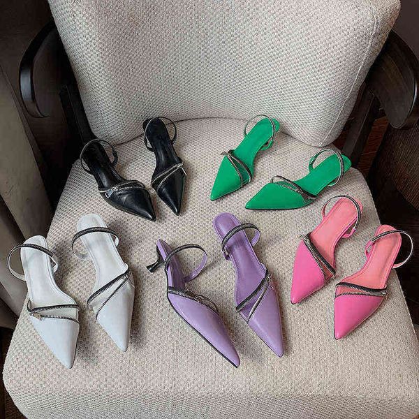 slippers pointed toe women sandals new arrivals black white green purple pink zipper design thin low heels summer pumps 39 220328
slippers pointed toe women sandals new arrivals black white green purple pink zipper design thin low heels summer pumps 39 220328